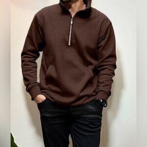 DENIM & FLOWER Quarter Zip Sweater Kangaroo Pocket